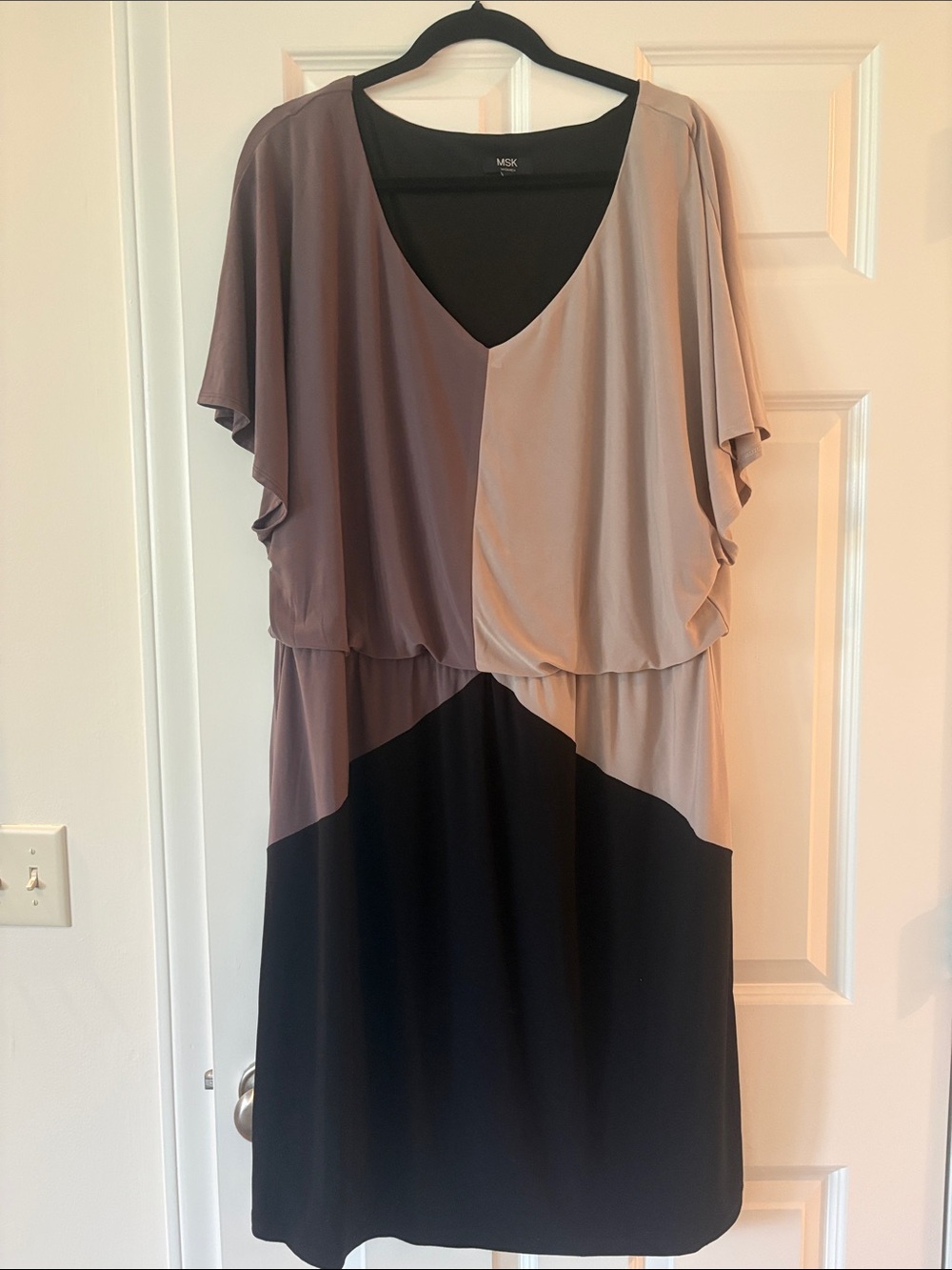 MSK Colorblock Midi Dress in Mauve, Taupe & Black